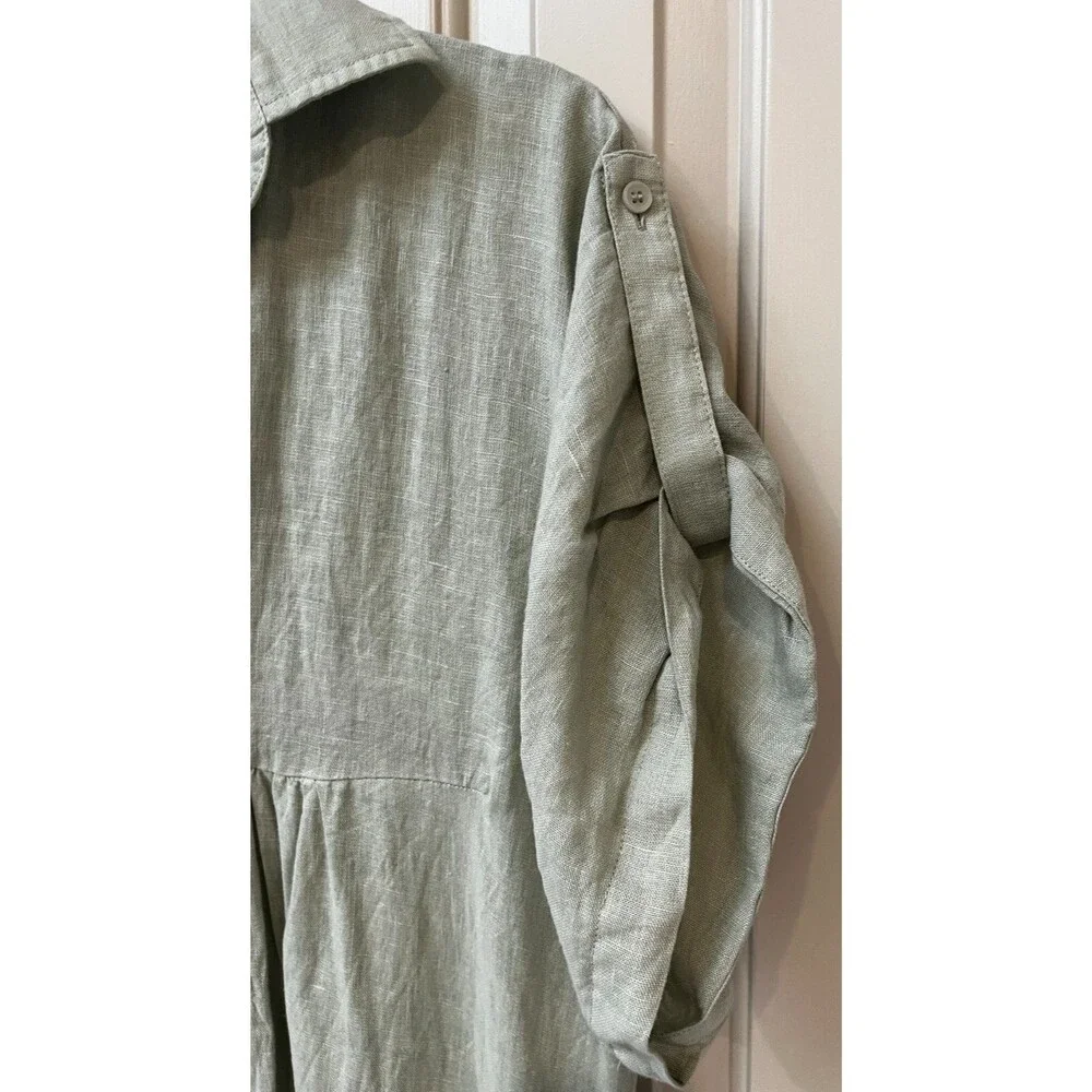 Zara NWT Sage Green Lovina Linen Short Sleeve Button Front Midi Dress sz XS NEW - Picture 6 of 15